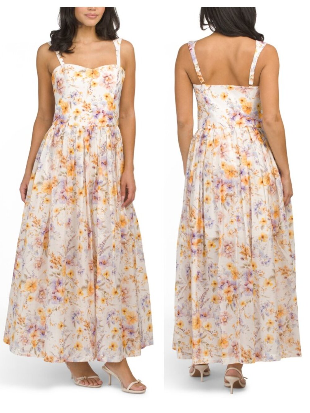 Aqua Blu Lilas Silk Blend Floral Maxi Dress